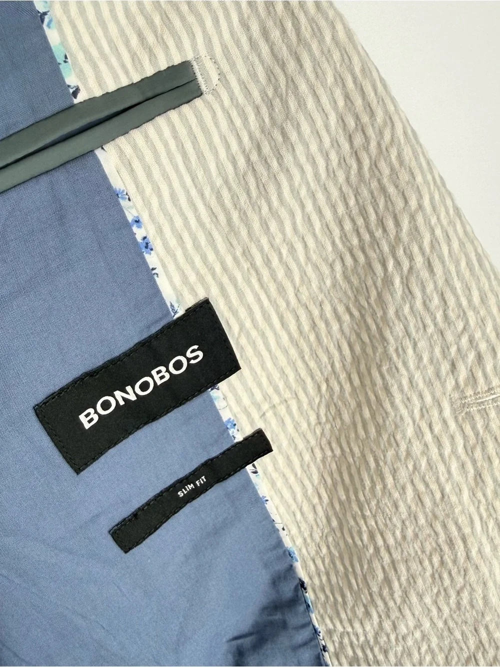 Bonobos Seersucker Blazer Mens Size 40R Blue Ivory Slim Fit Sport Coat NWOT